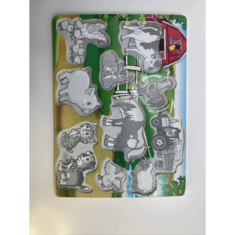 Wooden Farm Animals Chunky 12 Piece Wooden Toddler Puzzle 2005 Forever Toys 11.5